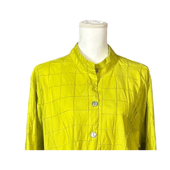 Ali Miles Tunic Size XL Lime Green 3/4 Sleeves Button Front Lagenlook Artsy - Picture 4 of 8